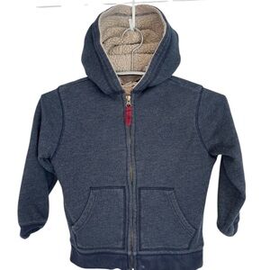 Lands' End Dark Blue Kids Hooded Full Zip with Tan Lining